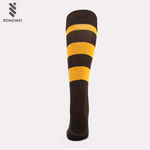 Factory Wholesale Breathable <strong>Brown</strong> Yellow Striped Football <strong>Socks</strong> for Men - Product Image 5