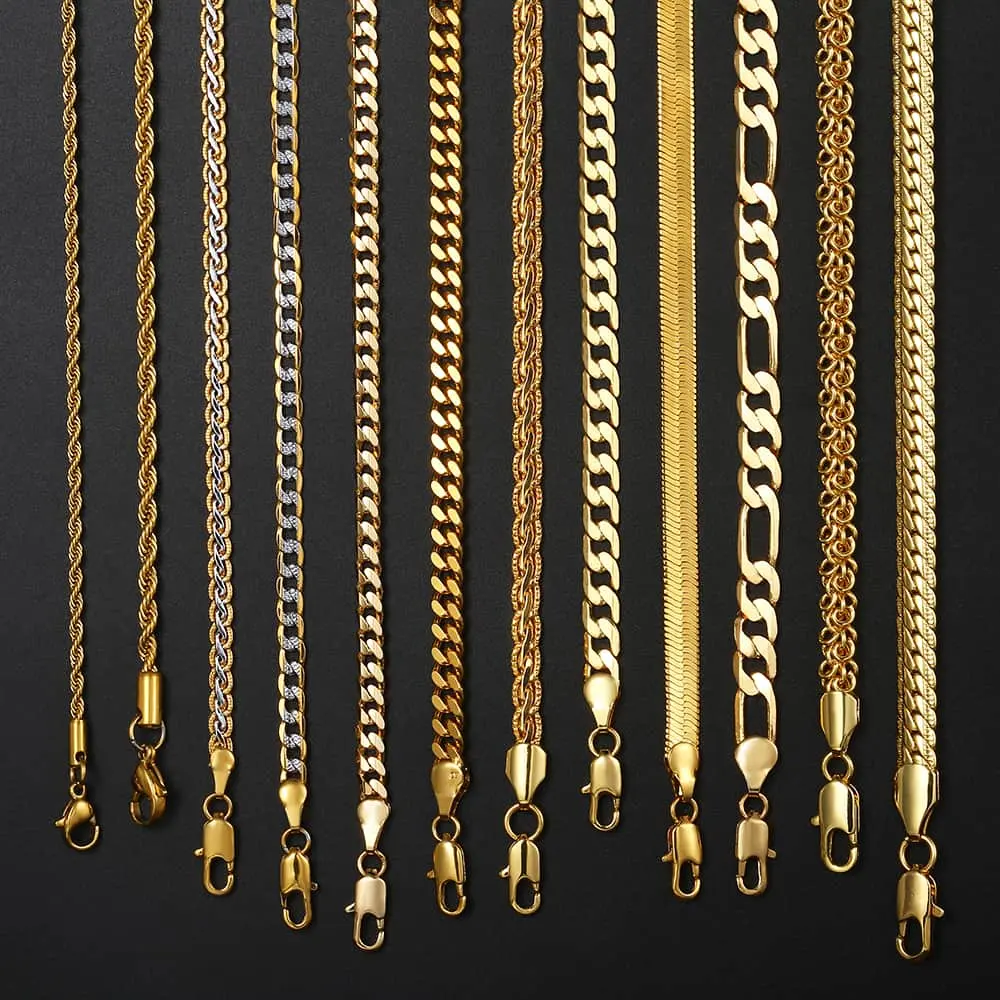 Wholesale 12mm 14mm Hip Hop Thick Cuban chain male Miami Stainless Steel 24k Gold Plated Chain Necklace Cuban Link Mens Chain