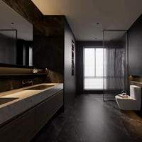 Armoire de salle de bain moderne en blanc crème, prête à l'emploi, avec comptoir en marbre, suspension personnalisée, mélamine MDF, avec lavabo