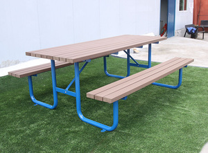 Mesa rectangular compuesta de plástico y madera para exteriores, mesa larga de pícnic para acampar - Product Image 5