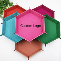Bandeja Plegable Hexagonal de Cuero PU Multicolor con Logotipo Personalizado para Joyas, Juegos de Mesa RPG DND y Almacenamiento en el Baño