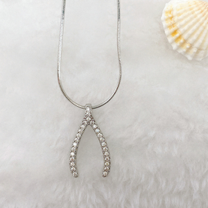 Collar con Colgante en Forma de <span class=keywords><strong>Y</strong></span> de Plata <span class=keywords><strong>y</strong></span> Oro con Circonitas Pavé CZ Únicas, Joyería de Hueso de la Suerte para Mujer, Precio al por Mayor - Product Image 4