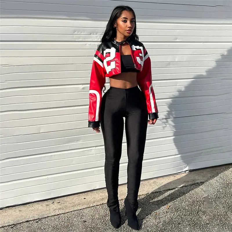 Fabricante de Roupas Streetwear Zip Up Leather Moto Biker Zipper Jacket Jaqueta De Couro Crop Jacket