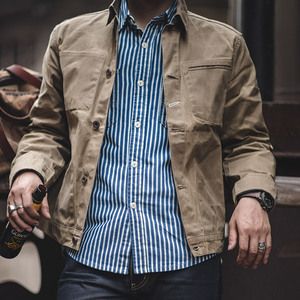 Vêtements de travail pour hommes <span class=keywords><strong>Qingtian</strong></span>, style américain, toile de coton épaisse vintage jaune-ochre, Amekachi, enduite d'huile, imperméable - Product Image 4