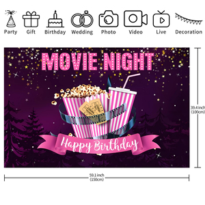 7 * 5ft cinéma bannière toile de fond <span class=keywords><strong>film</strong></span> nuit pop-corn imprimé décorations de fête toile de fond fond pour enfants fille joyeux anniversaire - Product Image 5