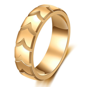 Titanium Steel <b>Ring</b> 6MM Tire Pattern 18K Gold Plated Stainless Steel <b>Couple</b> Wedding Band Unisex Fashion Jewelry - Product Image 2