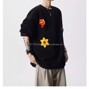 Pull tricoté à col rond brodé floral épais pour homme et femme, style décontracté et polyvalent, design ample de marque tendance - Product Image 2