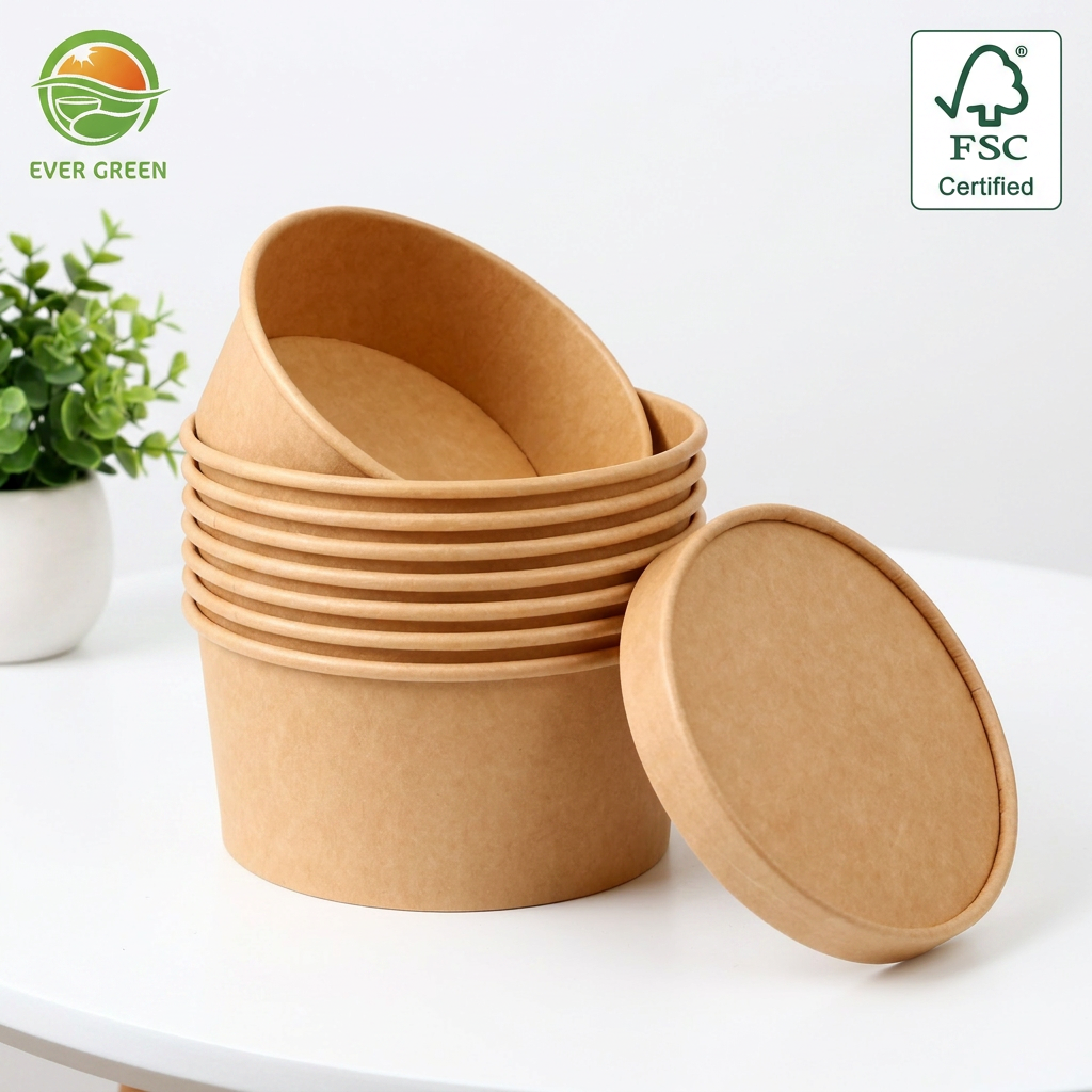 Kraft Paper Round Bowl Bento Food Box Eco-friendly Packaging Custom Food Grade Candies Bento Paper Boxes For Food Packaging