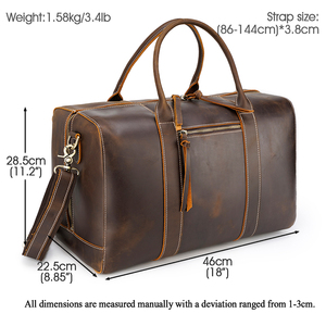 Sac de voyage week-end en cuir véritable artisanal rétro marron pour homme TIDING DropShipping avec fermeture à glissière, taille cabine - Product Image 2