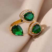 Bague élégante en zircon vert pour femme, style vintage, ton or, motif floral, bague statement, bijou pour mariage, fiançailles, fête, cadeau