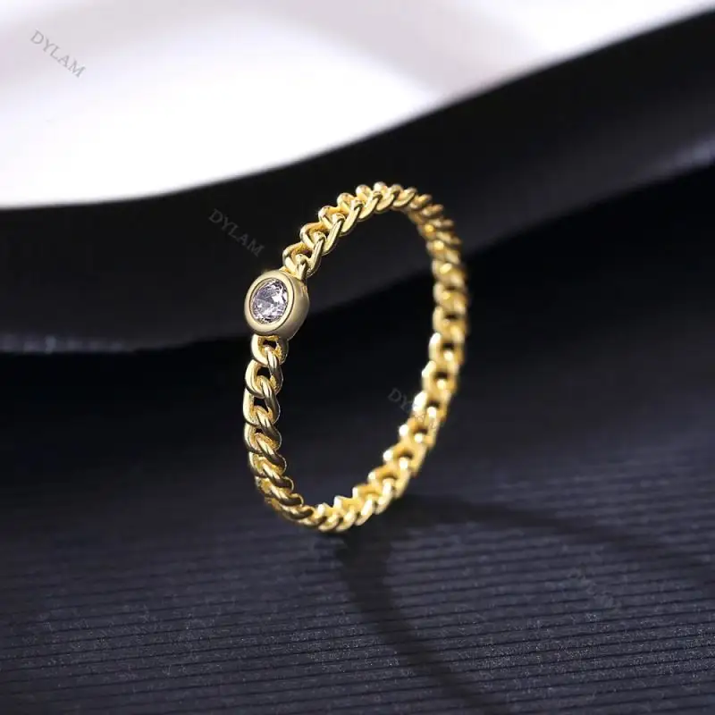 Кольцо Dylam из стерлингового серебра S925 пробы с маленькой цепочкой, легкое позолоченное кольцо с кубическим цирконием, 14 к, 5 долларов, недорогой роскошный