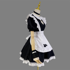 Cat-themed Maid Outfit Black White Apron Paw Print Lolita Cosplay Costume Anime Role Play Women's Dress Summer 2022 - Product Image 2