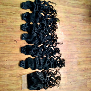 100% cheveux humains en gros non transformés naturel brut Remy cuticule aligné indien cheveux humains trame vague d'eau bouclés faisceaux - Product Image 1