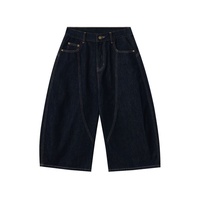 Jeans trois-quarts unisexe américain épissé cimeterre vache brute mi Baggy Denim Shorts respirant décontracté pour hommes femmes pour l'été