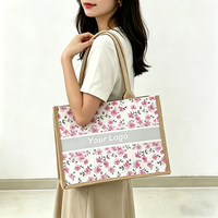 Sac fourre-tout décontracté en toile de jute écologique imprimé sur mesure, grande taille, avec deux bretelles pour femme, et foulard en soie coloré