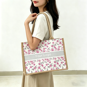 <span class=keywords><strong>Bolsa</strong></span> <span class=keywords><strong>de</strong></span> Mano Casual <span class=keywords><strong>de</strong></span> Yute Ecológica Grande con Impresión Personalizada al por Mayor, con Dos Correas para el Hombro para Mujer, Pañuelo <span class=keywords><strong>de</strong></span> Seda Colorido - Product Image 3