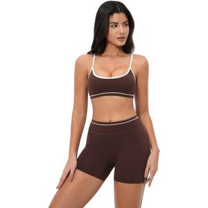 Conjunto Deportivo de Dos Piezas para Mujer, Top Deportivo con Tirantes y Bloques de Color, Shorts de Cintura Alta, Ropa Deportiva para Gimnasio, Yoga, Transpirable, Spandex - Product Image 2