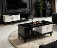 Meuble TV moderne de luxe en MDF avec plateau en verre trempé, ensemble table basse et meuble de rangement, meuble TV, table à thé pour usage domestique