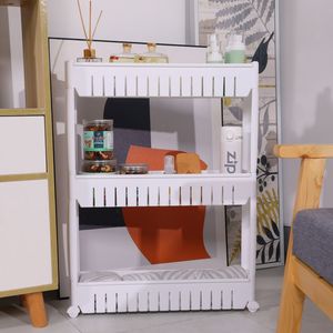 3 livelli Slide Out carrello portaoggetti <span class=keywords><strong>cucina</strong></span> risparmio di spazio esile PP Rack casa bianco nero stendino da bagno - Product Image 4