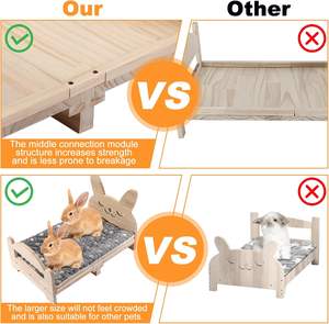 Houten Konijnenbed Eenvoudig Te Monteren Huisdier Bed Ondersteuning Structuur Verwijderbaar Kussen Voor Konijnen Kleine Dieren Gezellig Slapende Habitat - Product Image 3