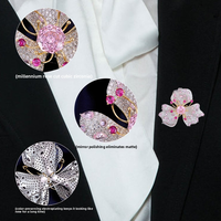 Bros Mewah Berhias Batu dengan Potongan Rose Cut dan Zirkon, Bentuk Bunga 3D, Pin Elegan untuk Wanita, Perhiasan Fashion Kelas Atas