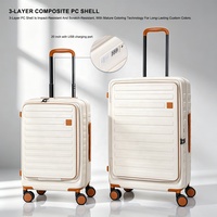 Ensemble de bagages à roulettes 3 pièces légers à ouverture frontale en polycarbonate rigide extensible avec 4 roues, serrure TSA hybride, port USB et porte-gobelet