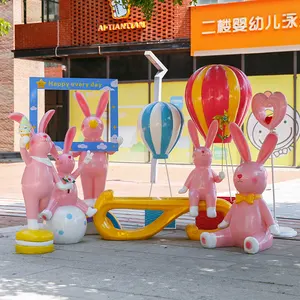 Cartoon Rabbit Model Ornament Large Fiberglass Resin Animal Sculpture For Outdoor Garden Coffee And Sweetmeats Shop Decoration