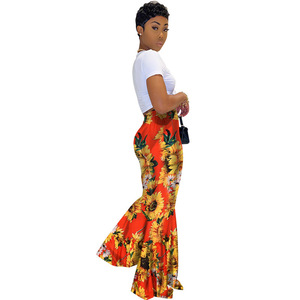 Summer new European and American style printed high waisted flared pants vacation style plus size <b>tight</b> pants for women - Product Image 2