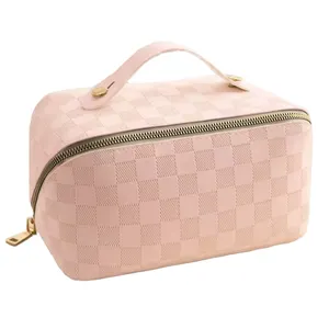 Large Capacity Portable Travel Zipper Cosmetic Bag Waterproof Toiletry Bag PU Leather Makeup Bag