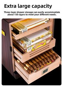 Dericsson <b>Wooden</b> Cigar Humidor 3-Layer <b>Large</b> Capacity with High Transparency Window LED Light Professional Humidification <b>Box</b> - Product Image 4
