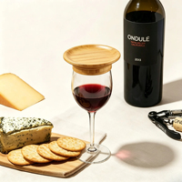 Verre à vin en bambou, diamètre de la tasse 7 cm Plateau en bois pour charcuterie et snacks avec couvercle anti-éclaboussures pour fête, dîner, cocktail – Accessoire