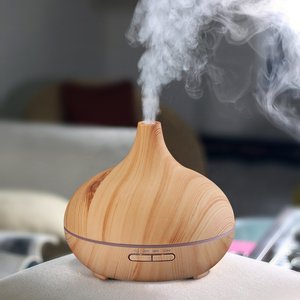 Nebulizador de escritorio con luz nocturna colorida LED de 400ml, Humidificador ultrasónico de aire frío, humidificador de agua de grano de madera para el hogar del Hotel - Product Image 4