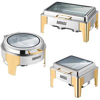 AIRUISI Luxe Chauffe-Plat Électrique de Buffet en Acier Inoxydable, Équipement de Traiteur Finition Or