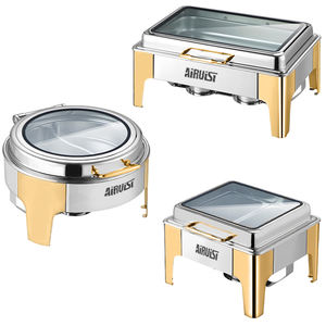 Pemanas Makanan Buffet Listrik AIRUISI Mewah dari Baja Anti Karat, Peralatan Katering dengan Lapisan Emas - Product Image 1