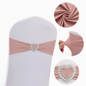 Bandes de <span class=keywords><strong>chaise</strong></span> extensibles en spandex élastique avec boucle cœur en <span class=keywords><strong>strass</strong></span> pour la décoration de mariages, banquets et événements - Product Image 2