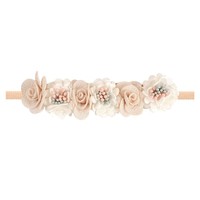 Diadema elástica suave con flores para bebé, lazos de perlas y diamantes de imitación, accesorios de lujo al por mayor para el cabello de bebés, diadema para niñas recién nacidas