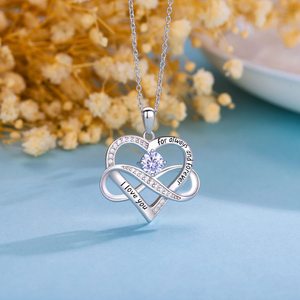 Nuova Collana Transfrontaliera a Cuore <span class=keywords><strong>Infinito</strong></span> in Rame con Bambù, Ciondolo alla Moda con Zirconi e Scritta 'I Love You', Regalo di San Valentino - Product Image 3