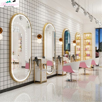 Ensemble de mobilier de salon de coiffure de luxe moderne en verre, chaise de coiffure portable à un seul côté et miroir inclus
