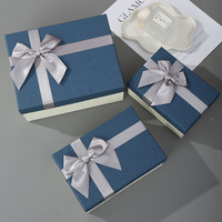 Coffret Cadeau Bleu de Luxe Premium avec Ruban Décoratif et Nœud, Contenants d'Emballage Cadeau Empilables Multi-Tailles