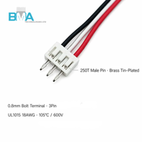 كابل توصيل ثلاثي الأسلاك (3Pin) من نوع Micro Terminal، كابل PVC أحمر/أسود UL1007 24AWG مع غلاف بلاستيكي أبيض للإضاءة LED والمنزل الذكي