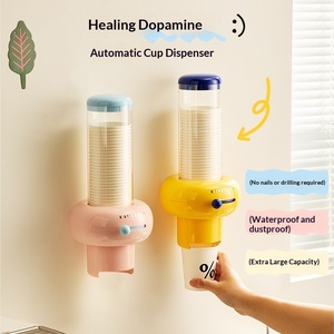 Macaron <b>Sliding</b> Cup Taker Wall-mounted Plastic Waterproof Dustproof Disposable Paper Cup Storage Rack Holder Large Capacity - Product Image 3