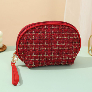 Mini bolsa de cosméticos de lana de viaje portátil, bolsa de <span class=keywords><strong>maquillaje</strong></span> de punto portátil de alta calidad, bolsa de <span class=keywords><strong>maquillaje</strong></span> de hilo con patrón a cuadros - Product Image 3