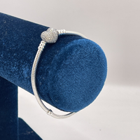RUNQI SL015B Pulsera de Plata de Ley S925 con Dije de Corazón Simple y Circonita, Bañada en Rodio, Moderna, para Mujer, Aniversario de Bodas