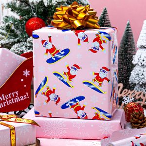 MAYPLUSS Christmas Wrapping <b>Paper</b> 17in x 33ft Skiing Santa Reversible Snowflake Gift <b>Wrap</b> Anti-Curl - Product Image 3