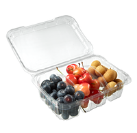 7.9*5.5*2.8 Usine pas cher 3 compartiments récipient à fruits en plastique jetable avec couvercle Couleur transparente à emporter