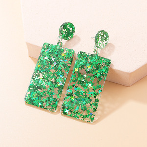 Châu Âu phụ nữ của cô gái lớn vuông Acetate Sao mô hình thả Bông tai phóng đại Thiết kế thời trang - Product Image 4