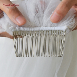 <span class=keywords><strong>Voile</strong></span> de mariée YouLaPan simple couche <span class=keywords><strong>blanc</strong></span> <span class=keywords><strong>transparent</strong></span>, bord coupé, simple et drapé, longueur Valse, avec peigne à cheveux en métal M92 - Product Image 6