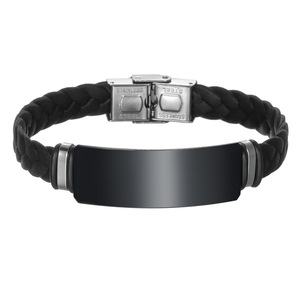 Customized Trendy Fashion Braided Wristband Bangle Stainless Steel Unisex Bracelet with Lettering Engraved Logo - Product Image 5