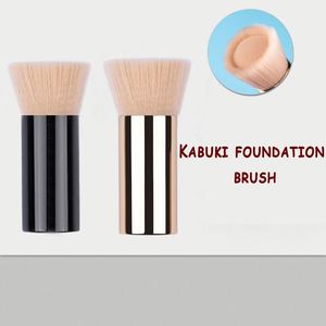 Brocha Kabuki de Pelo Sintético para Base, Brocha para Polvo Suelto y Colorete, Herramientas de Maquillaje Personalizadas con Mango Metálico para Aplicación Facial - Product Image 1
