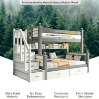 Lit superposé moderne en bois massif d'hévéa pour adultes et enfants, style américain
